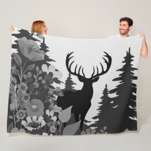 Deer with Big Rack Out of Forest  Fleece Blanket