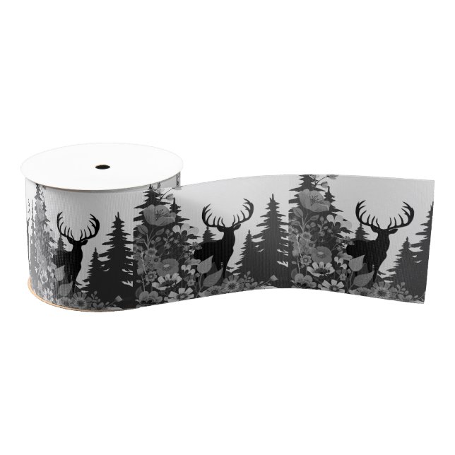 Deer with Big Rack Out of Forest  Grosgrain Ribbon (Spool)