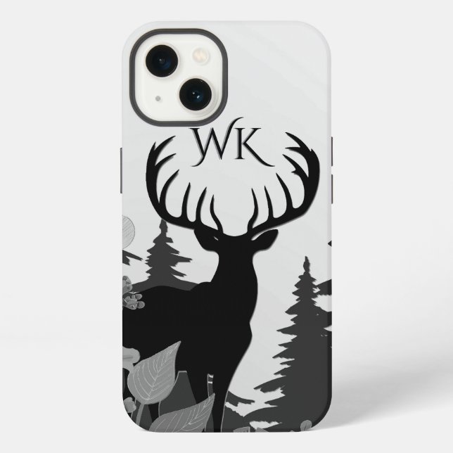 Deer with Big Rack Out of Forest Monogram iPhone Case (Back)