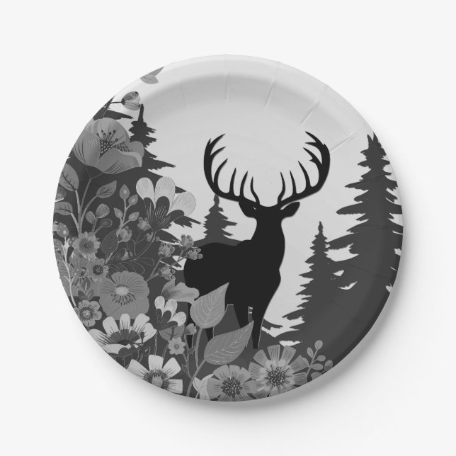 Deer with Big Rack Out of Forest  Paper Plate (Front)