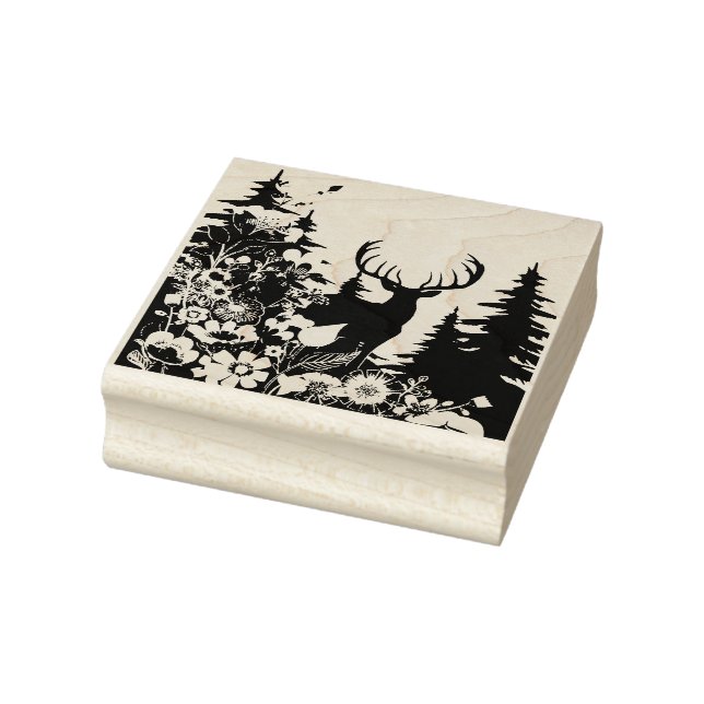 Deer with Big Rack Out of Forest  Rubber Stamp (Stamp)