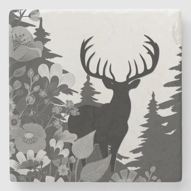 Deer with Big Rack Out of Forest  Stone Coaster (Front)