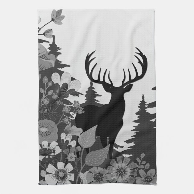 Deer with Big Rack Out of Forest  Tea Towel (Vertical)