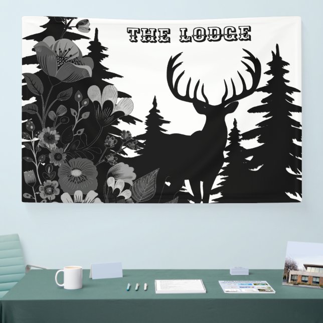 Deer with Big Rack Out of Forest The Lodge Custom Banner (Tradeshow)