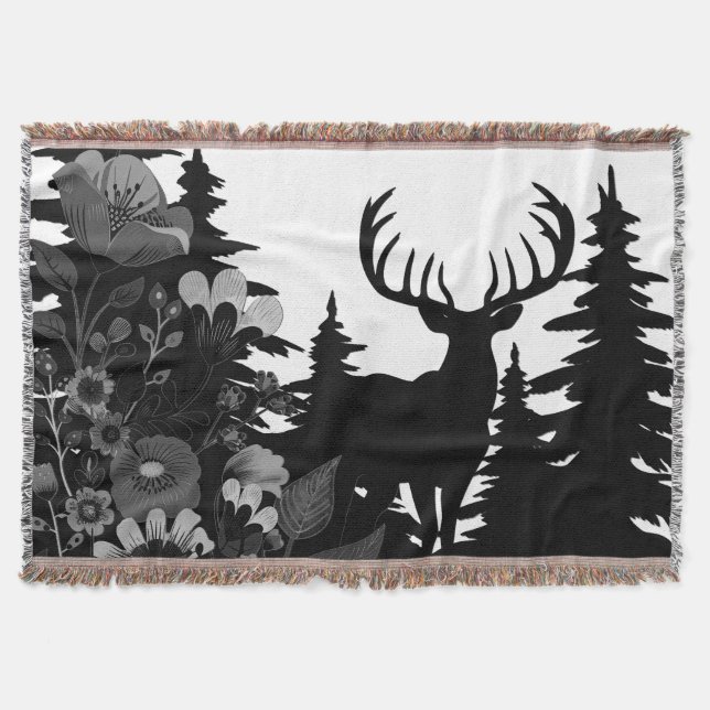 Deer with Big Rack Out of Forest  Throw Blanket (Front)