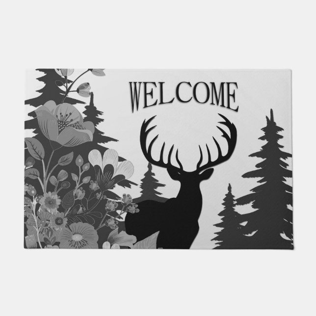 Deer with Big Rack Out of Forest Welcome Doormat (Front)