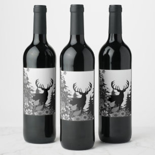 Deer with Big Rack Out of Forest Wine Label