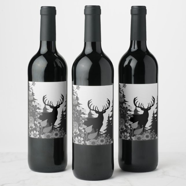 Deer with Big Rack Out of Forest  Wine Label (Bottles)