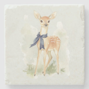 Deer with Blue Bow Stone Coaster