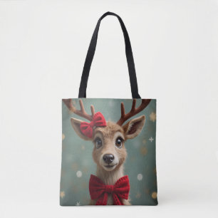 Deer with bow and ornaments tote bag