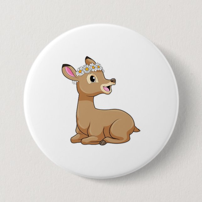 Deer with Daisy Flower 7.5 Cm Round Badge (Front)