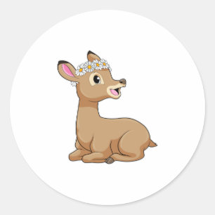 Deer with Daisy Flower Classic Round Sticker