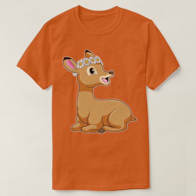 Deer with Daisy Flower T-Shirt (Design Front)
