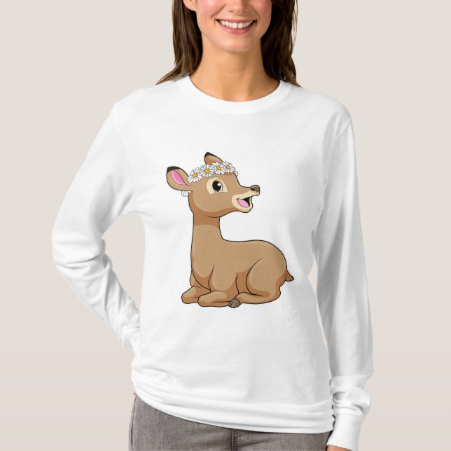 Deer with Daisy Flower T-Shirt (Front)