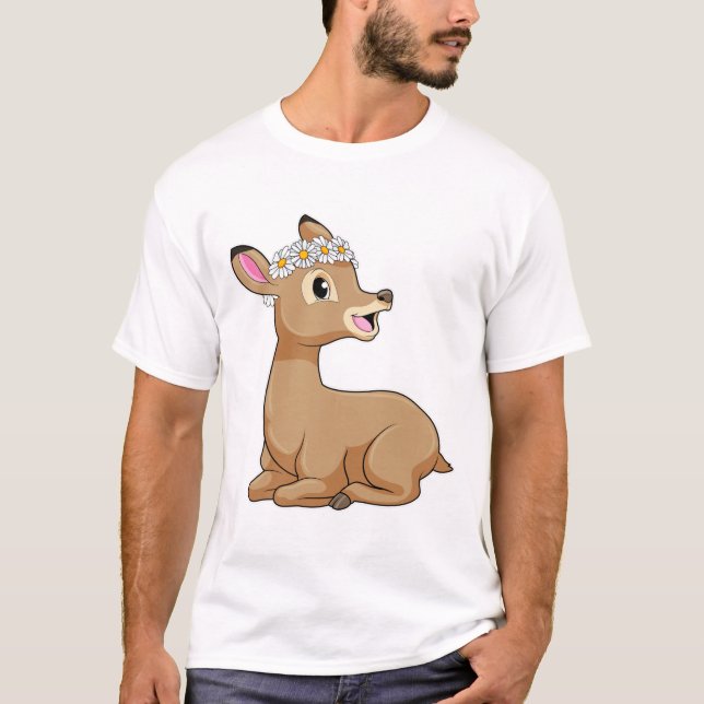 Deer with Daisy Flower T-Shirt (Front)
