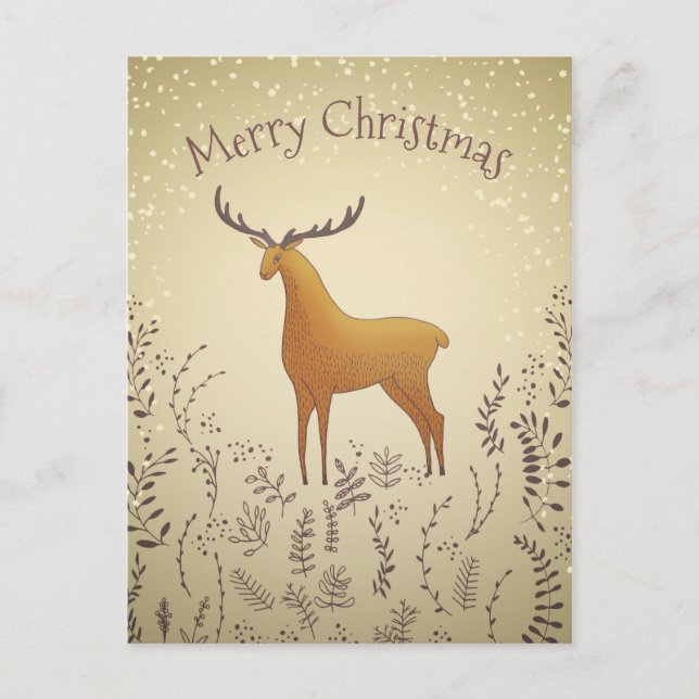 deer with foliage and snowflake christmas postcard (Front)