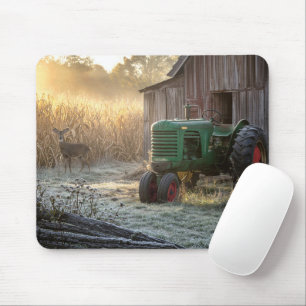 Deer with Green Vintage Tractor Mouse Pad
