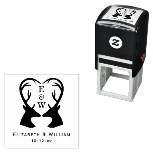 Deer with Heart Antlers Wedding Initials Monogram  Self-inking Stamp