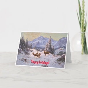 Deer with herd in winter card