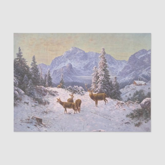 Deer with herd in winter, Decoupage  Tissue Paper (Front)