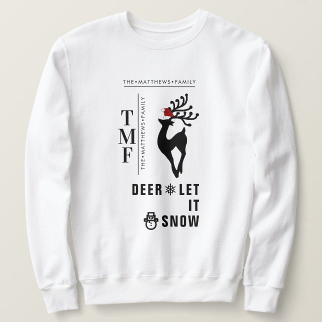 Deer with Monogram + SC-Hat | Christmas, Custom- S Sweatshirt (Design Front)