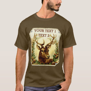 Deer with Pine Cones Rustic Personalised T-Shirt