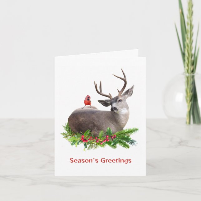 Deer with Red Bird Season's Greetings Card (Front)