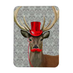 Deer With Red Hat and Moustache Magnet