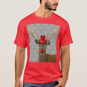 Deer With Red Hat and Moustache T-Shirt