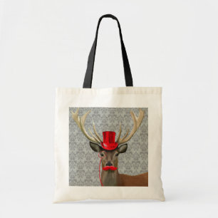 Deer With Red Hat and Moustache Tote Bag