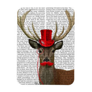 Deer with Red Top Hat and Moustache Magnet