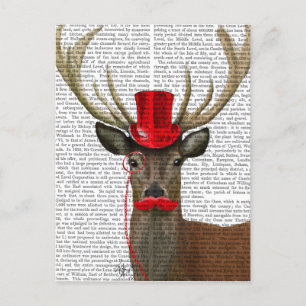 Deer with Red Top Hat and Moustache Postcard