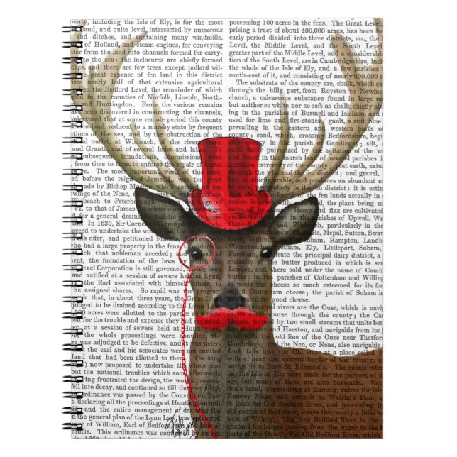 Deer with Red Top Hat and Moustache Spiral Notebook (Front)