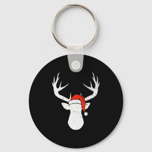 Deer With Santa Hat Christmas Pajama Hunting Gift Key Ring