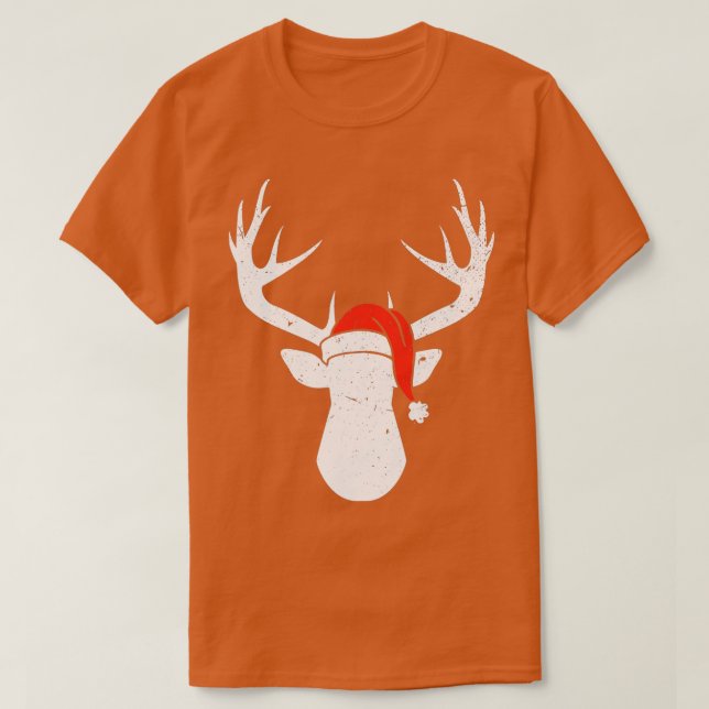 Deer With Santa Hat  Christmas Pajama Hunting Gift T-Shirt (Design Front)