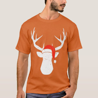 Deer With Santa Hat  Christmas Pajama Hunting Gift T-Shirt