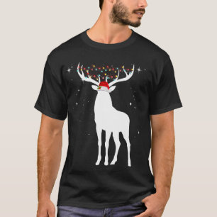Deer With Santa Hat Lights Christmas Pajama Huntin T-Shirt