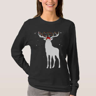 Deer With Santa Hat Lights Christmas Pajama Huntin T-Shirt
