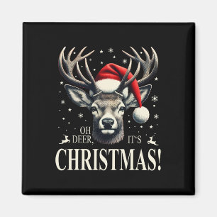 Deer With Santa Hat Oh Deer It's Christmas Magnet
