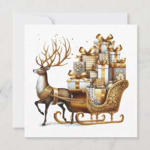 Deer with the sleight of Christmas toys Holiday Card
