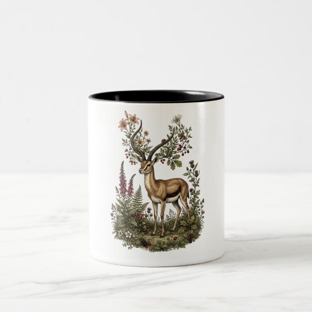 Deer with Wildflower  Two-Tone Coffee Mug (Center)