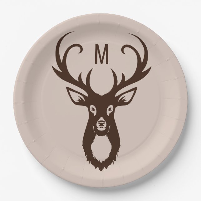 Deer with Your Monogram paper plates (Front)