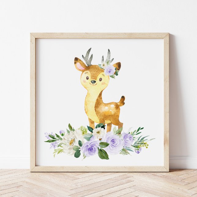 Deer, Woodland Animals, Boho, Purple Flowers Photo Print (Creator Uploaded)