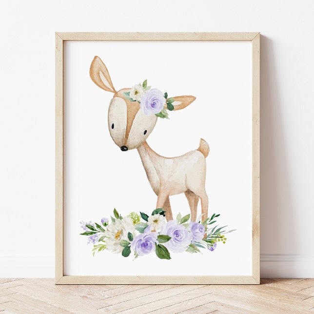 Deer, Woodland Animals, Boho, Purple Flowers Poster (Creator Uploaded)