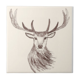 Deer woodland animals Vintage black rustic Tile