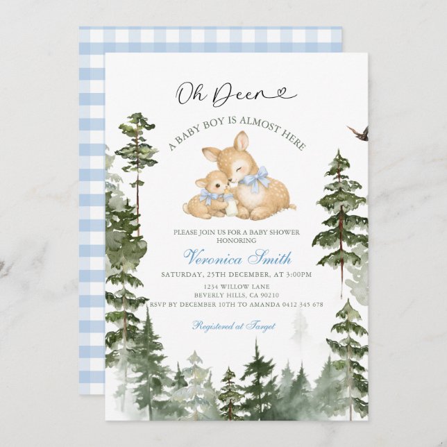 Deer  Woodland Baby Boy Shower Invitation (Front/Back)