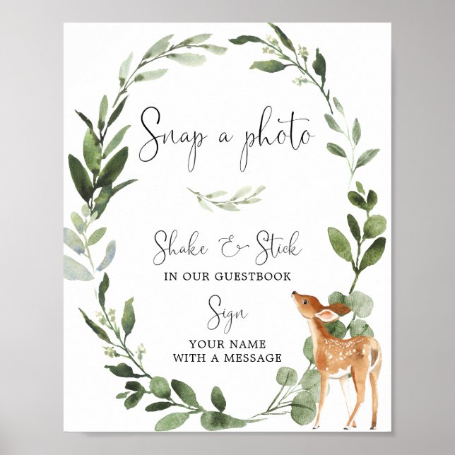 Deer Woodland Baby Shower Photo Guest Book Sign (Front)