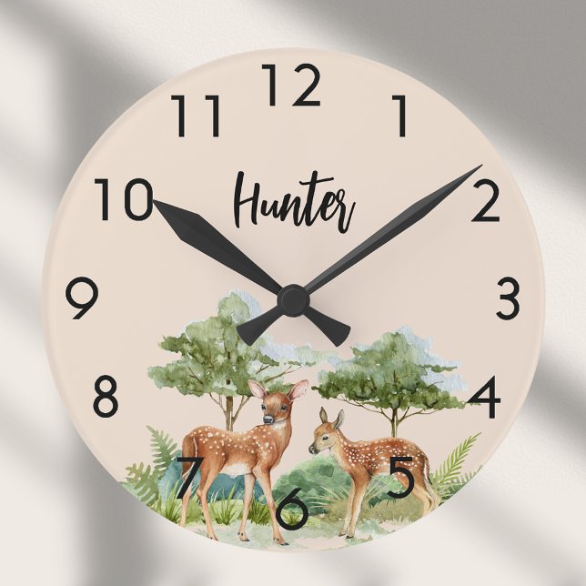 Deer woodland forest animals beige nursery round clock (Creator Uploaded)