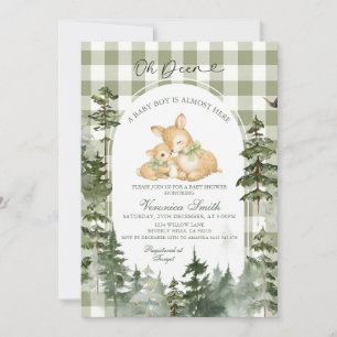 Deer Woodland Gingham Baby  Shower Invitation