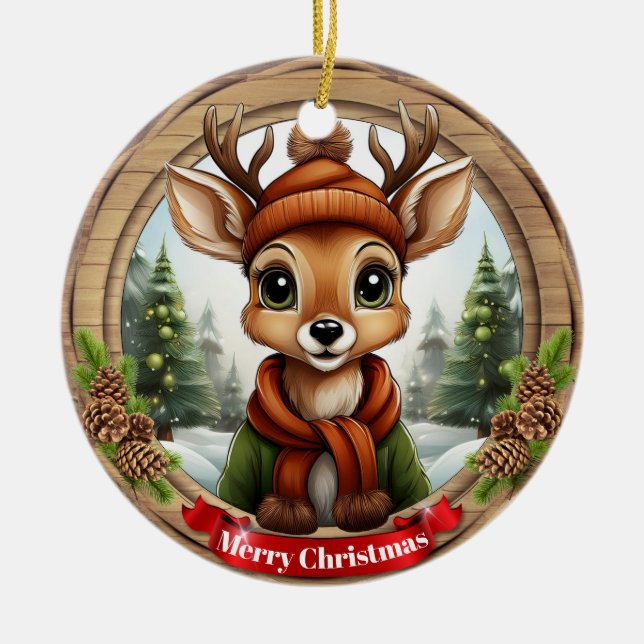 Deer Xmas Character Reindeer Animal Christmas  Cer Ceramic Tree Decoration (Front)